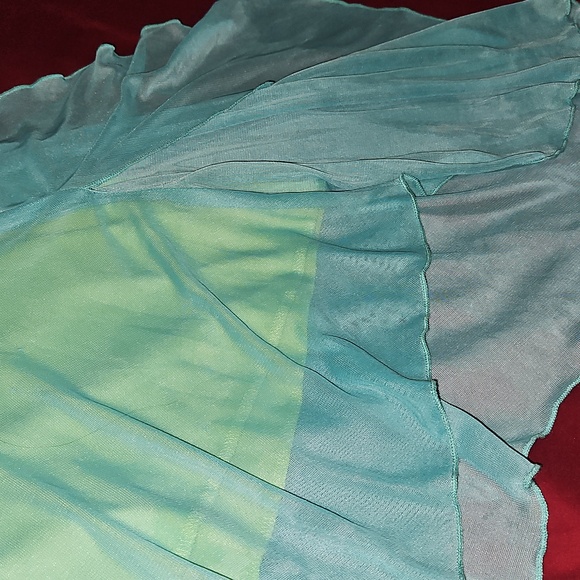 Elegant Light Blue and Green Dress with Floral Accent - Picture 9 of 14